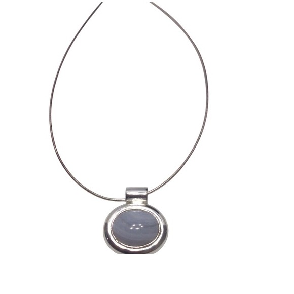 Sterling Silver Blue Lace Agate Pendant on Silver tone chain. - Picture 1 of 3